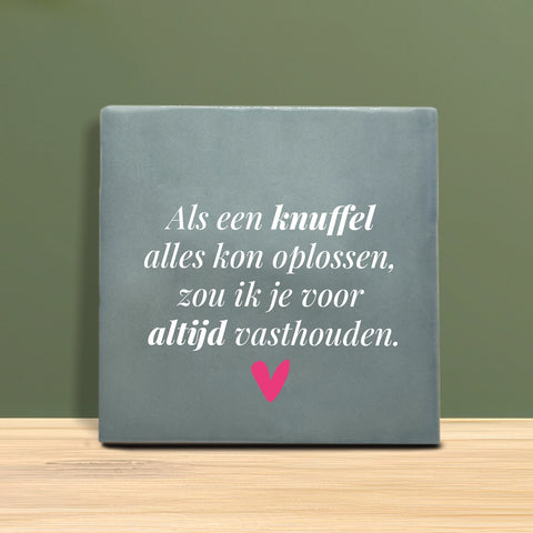 Tegeltje met tekst - Als een knuffel alles kon oplossen, zou ik je voor altijd vasthouden.