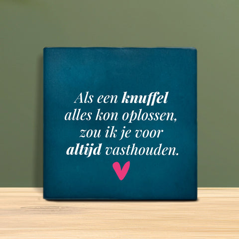 Tegeltje met tekst - Als een knuffel alles kon oplossen, zou ik je voor altijd vasthouden.